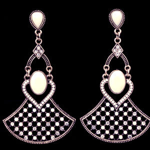 White Ethnic Bib Dangle Earrings